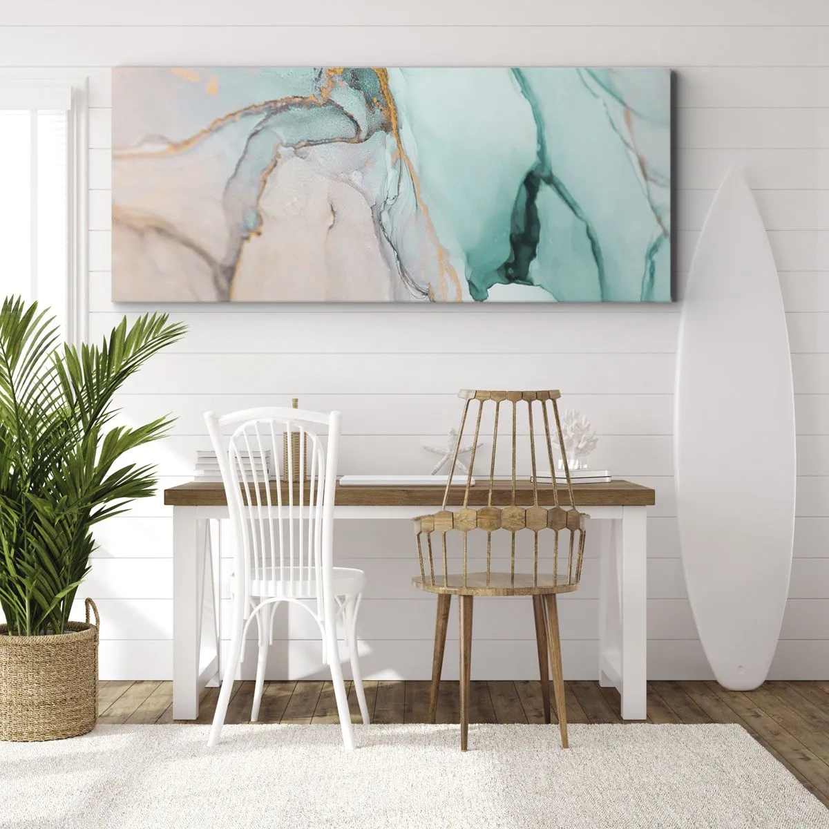 Lærredstryk - Billede på lærred - Dans af former og farver - 90x30 cm