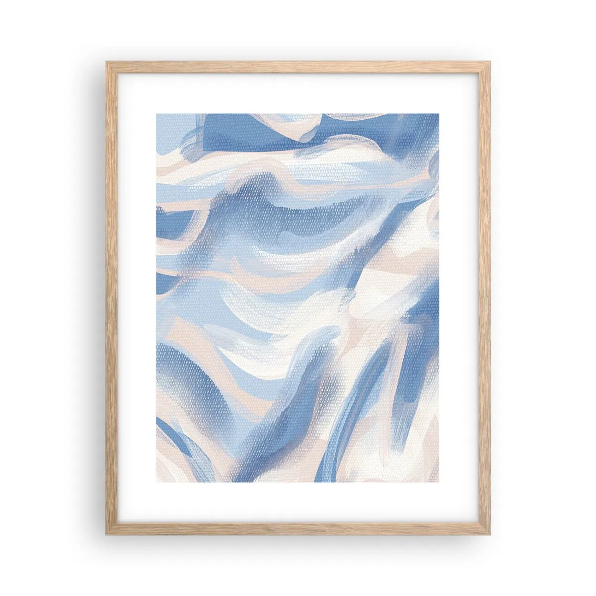 Plakat i ramme af lyst egetræ - Blå krusninger - 40x50 cm