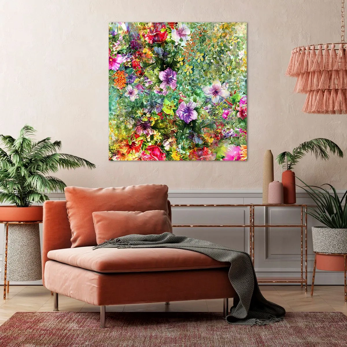Lærredstryk - Billede på lærred - Ind i blomsterne ved fortabelse - 40x40 cm