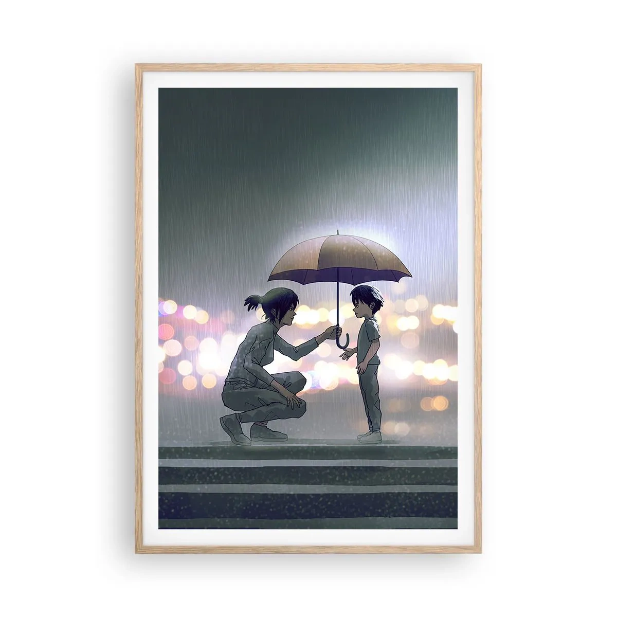 Plakat i ramme af lyst egetræ - Og alt er godt nu - 70x100 cm