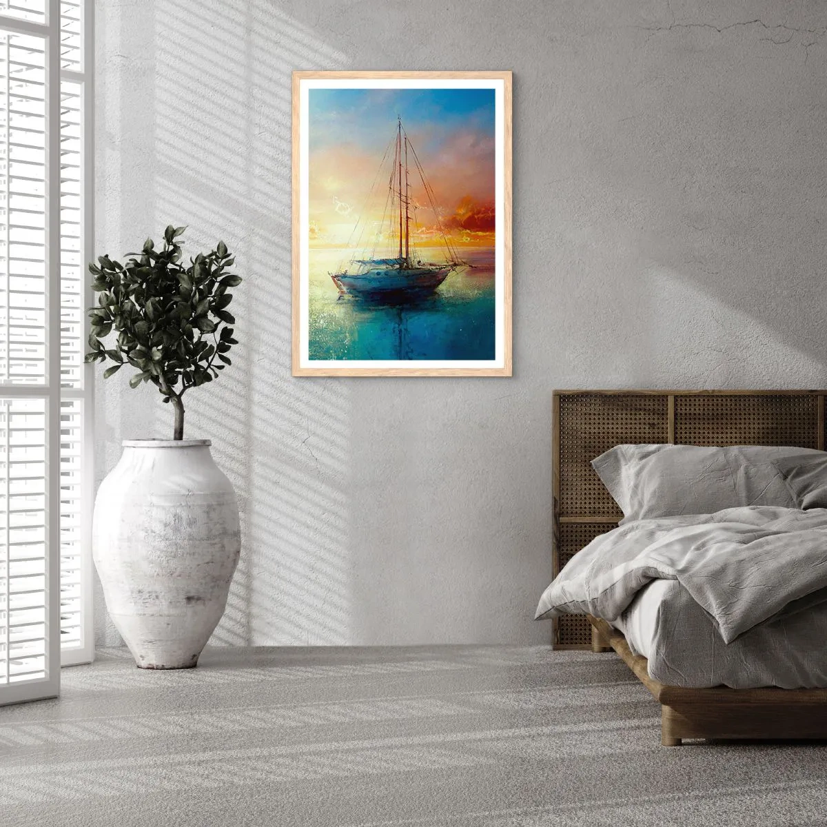 Plakat i ramme af lyst egetræ - I en gylden bugt - 61x91 cm