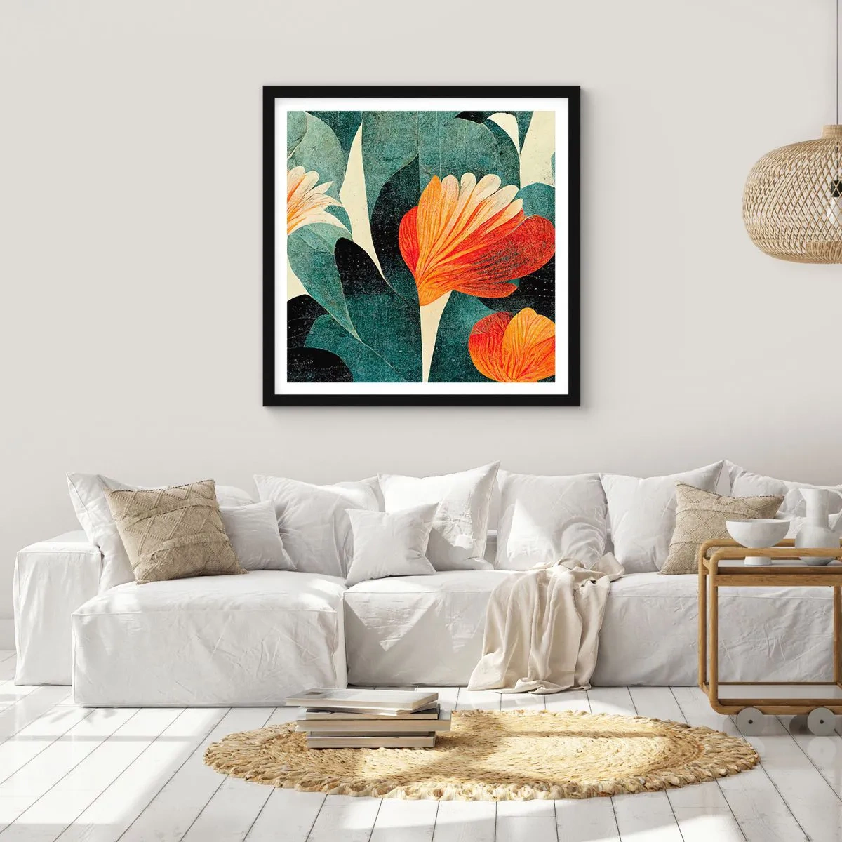 Plakat i sort ramme - Varmen fra troperne og køligheden fra det grønne - 30x30 cm