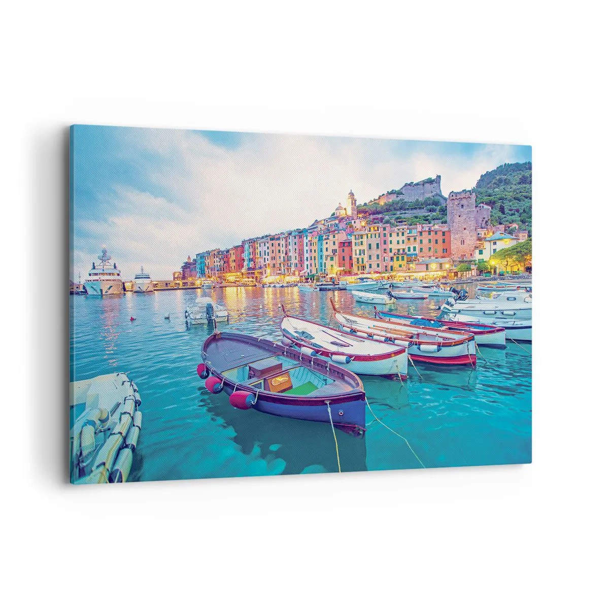 Lærredstryk - Billede på lærred - En farverig aften i havnen - 120x80 cm