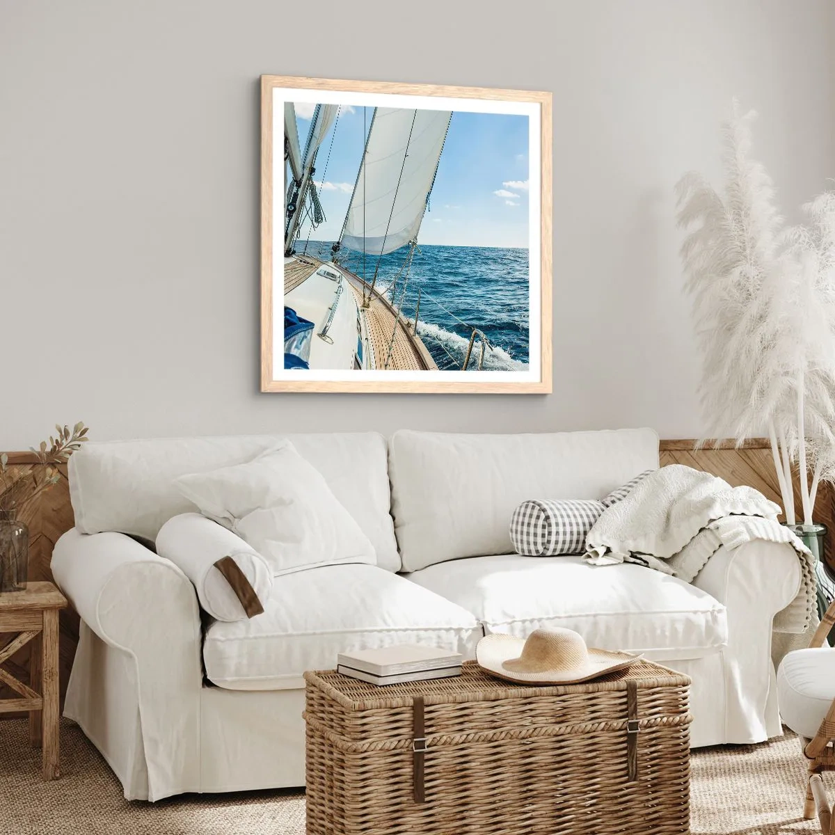 Plakat i ramme af lyst egetræ - Ahoj , eventyr - 60x60 cm