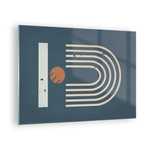 Billede på glas - Geometrisk retrokomposition på en mørk baggrund - 70x50cm - Geometri på granatæble - Moderne vægdekoration til stue og soveværelse ARTTOR