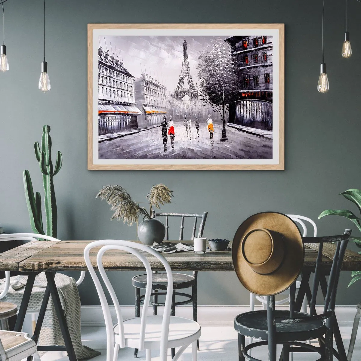 Plakat i ramme af lyst egetræ - En parisisk spadseretur - 100x70 cm