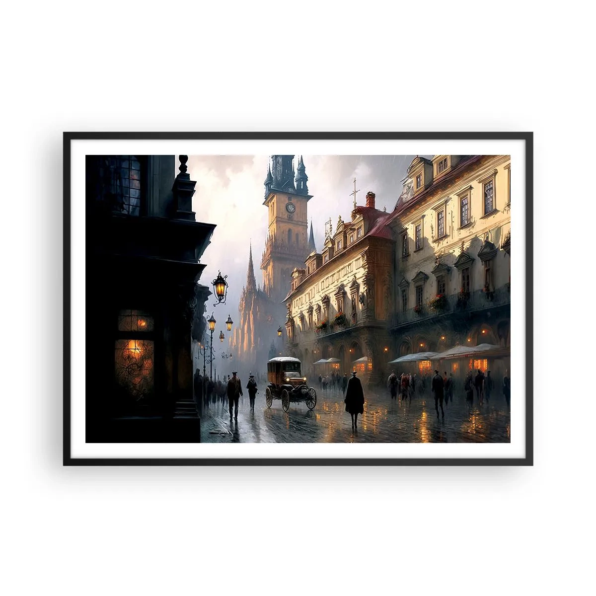Plakat i sort ramme - Magien i en aften i Prag - 100x70 cm