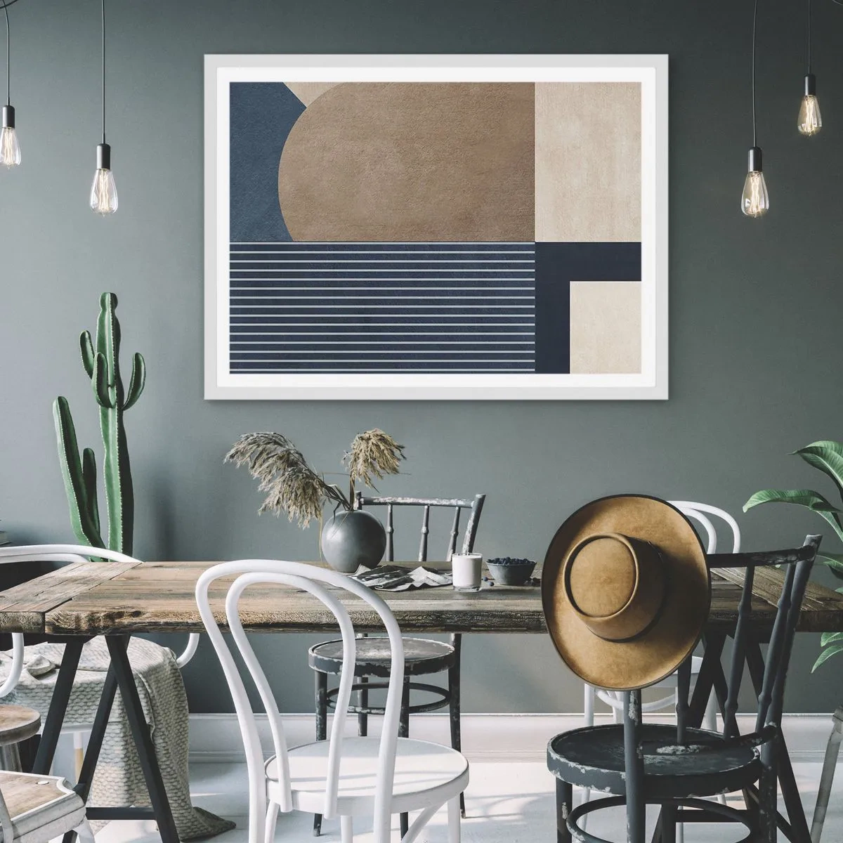 Plakat i hvid ramme - En komposition af enkelhed og rundhed - 100x70 cm