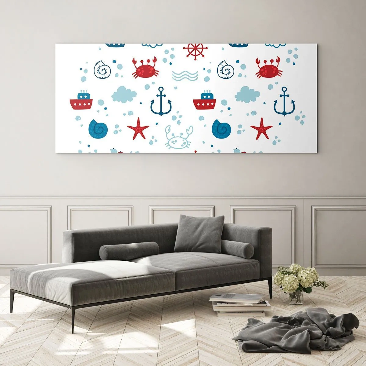 Billede på glas - En fortælling om havet - 90x30 cm