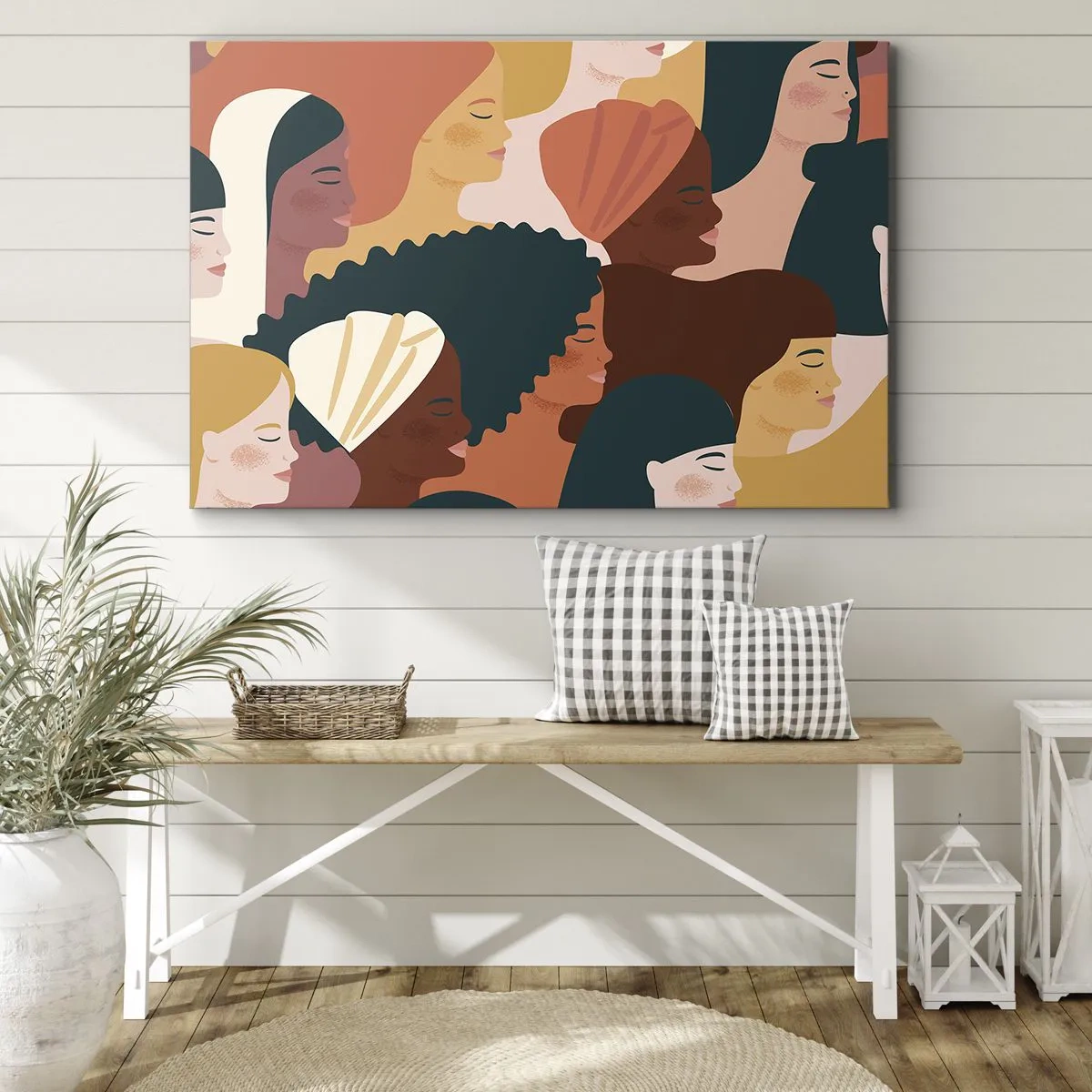 Lærredstryk - Billede på lærred - Farverige profiler af kvinder i forskellige stilarter - 70x50cm - Kun kvindelighed - Moderne vægdekoration til stue og soveværelse ARTTOR