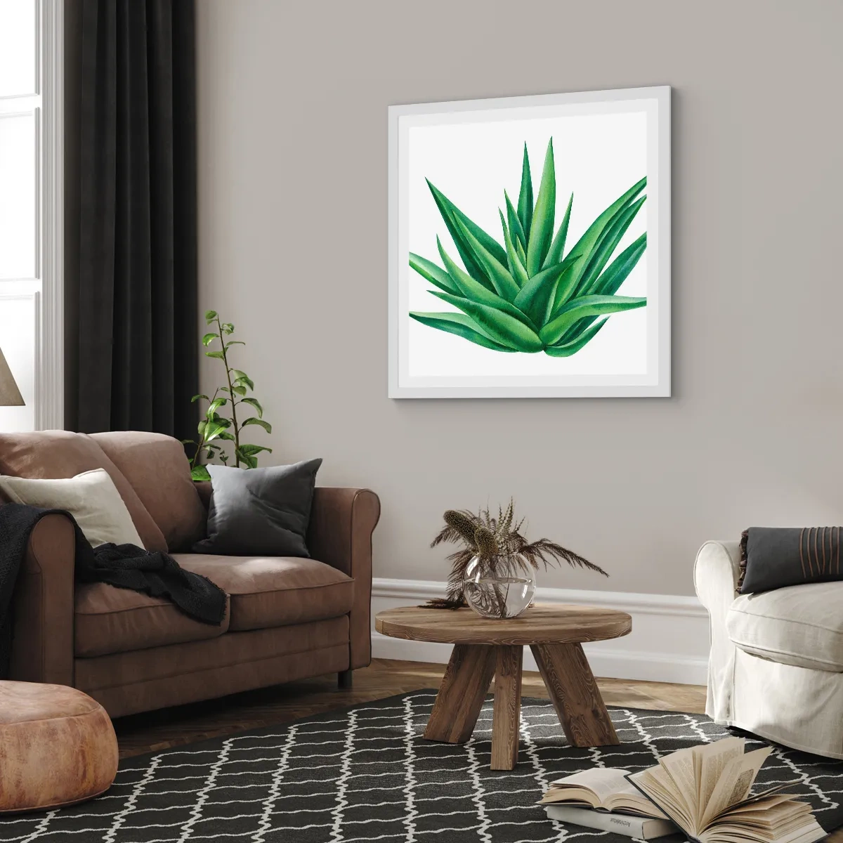 Plakat i hvid ramme - Grøn - styrke - liv - 30x30 cm