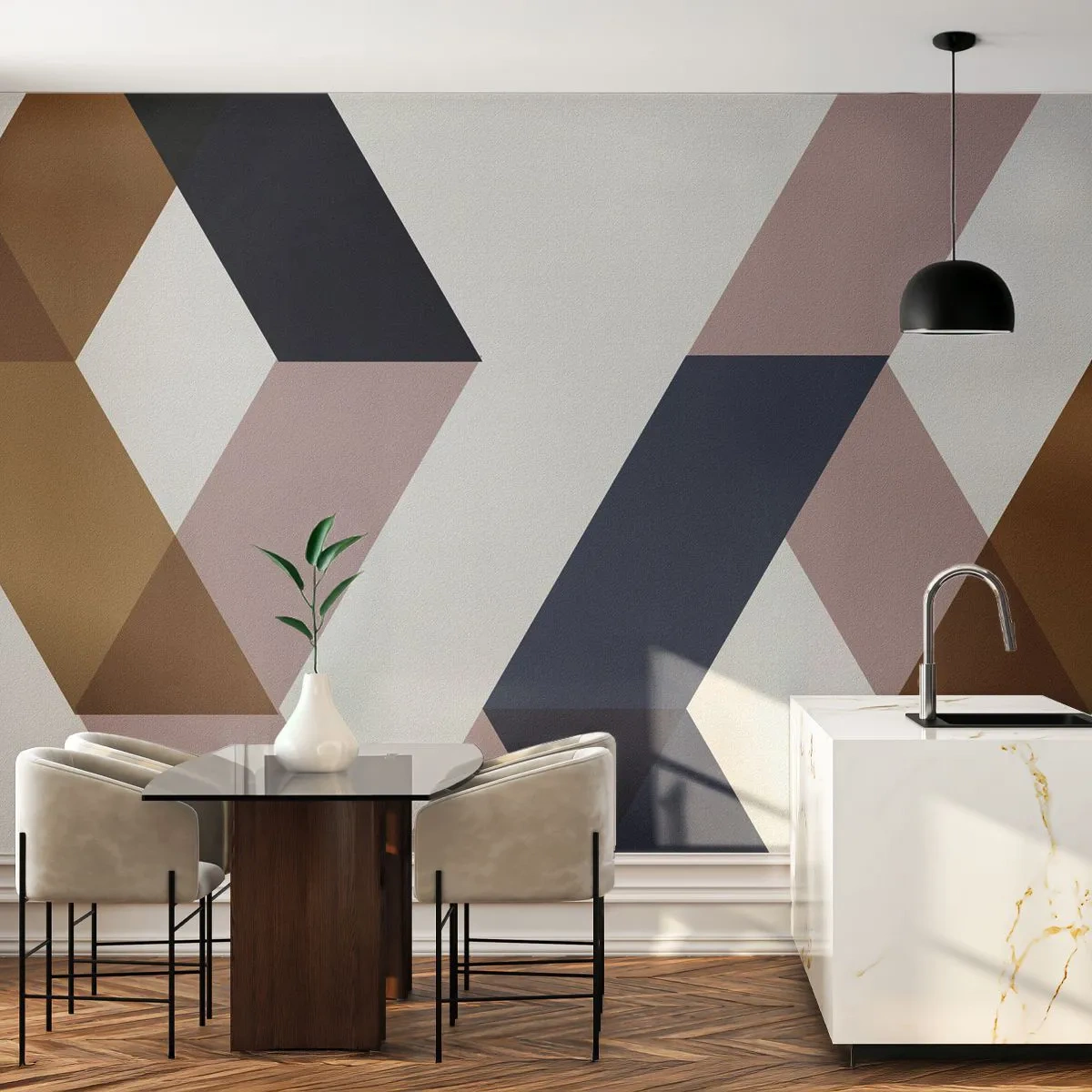 Fototapet Standard Eco - Moderne geometri i nuancer af guld, beige og sort - 100x70cm - Planer og vinkler - Moderne vægdekoration til stue og soveværelse ARTTOR