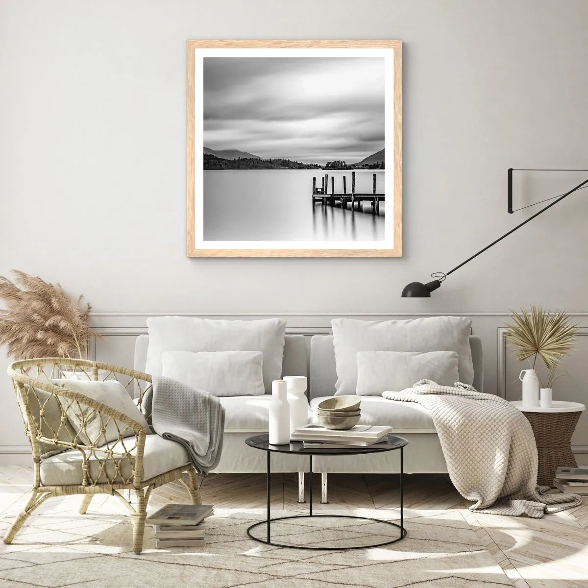Plakat i ramme af lyst egetræ - Mildhed og styrke - 30x30 cm