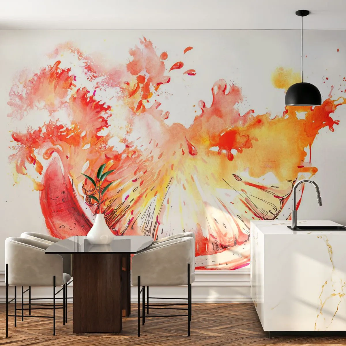 Fototapet Selvklæbende Deluxe Sticker - Saftig forfriskning - Abstraktion, orange, Grafik - 200x140 cm