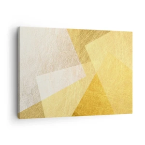 Lærredstryk - Billede på lærred - Geometriske former i guld og lyse nuancer - 70x50cm - Geometriens vejr - Moderne vægdekoration til stue og soveværelse ARTTOR