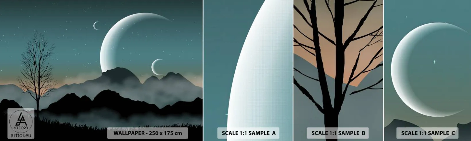 Prøve Fototapet Selvklæbende Deluxe Sticker - Karneval i den stjerneklare nat - Abstraktion, Landskab, Bjerge - 100x30 cm