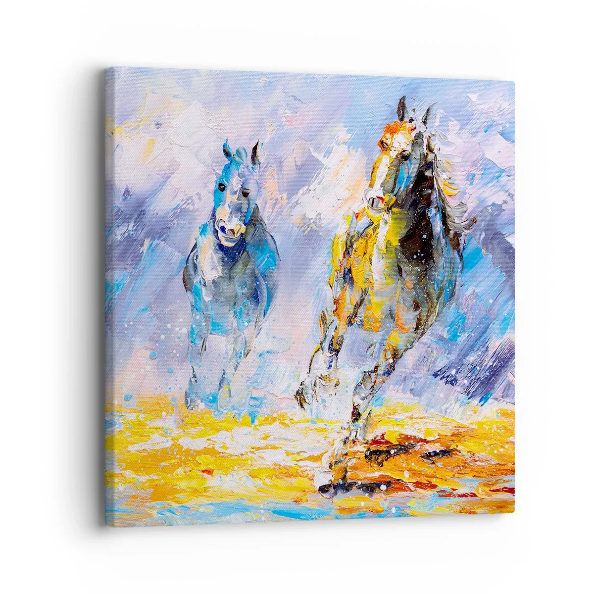 Lærredstryk - Billede på lærred - Galopperer gennem det blanke skær - 30x30 cm