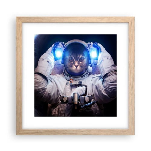 Plakat i ramme af lyst egetræ - Houston, I har et problem - 30x30 cm