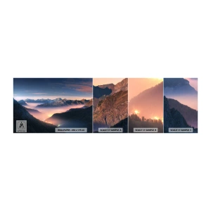 Prøve Fototapet Selvklæbende Deluxe Sticker - Lys i dalene - Landskab, Bjerge, Skov - 100x30 cm