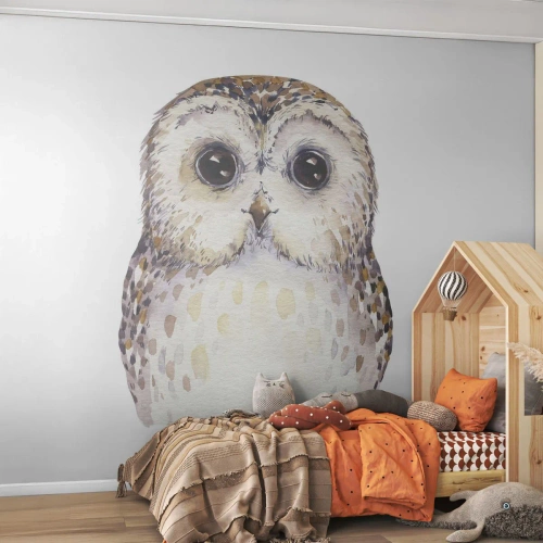 Fototapet Premium Canvas - Se mig i øjnene - Ugle, Fugl, Grafik - 350x256 cm