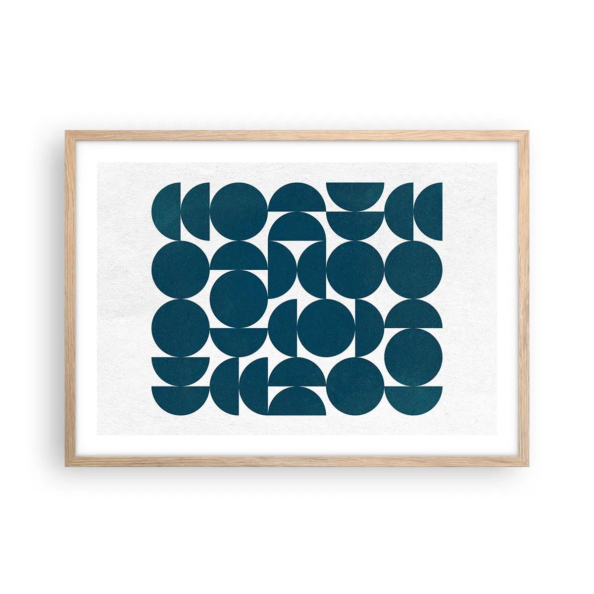 Plakat i ramme af lyst egetræ - Cirkler og halvcirkler - 70x50 cm