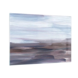 Billede på glas - Horisontale vandstriber i nuancer af blå og brun i en abstrakt stil - 70x50cm - Elementer: vand - Moderne vægdekoration til stue og soveværelse ARTTOR