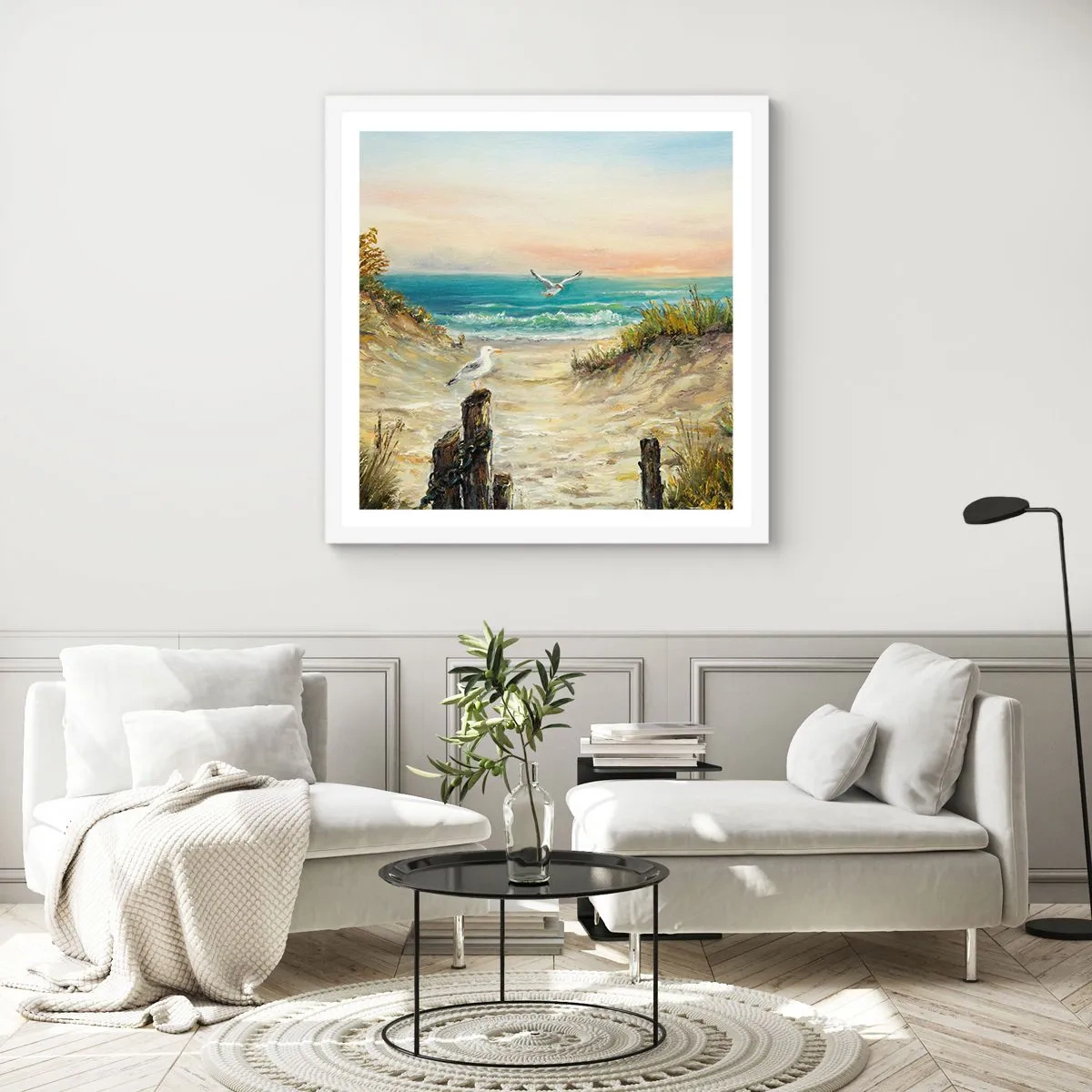 Plakat i hvid ramme - Vindstille tilbagetog - 30x30 cm