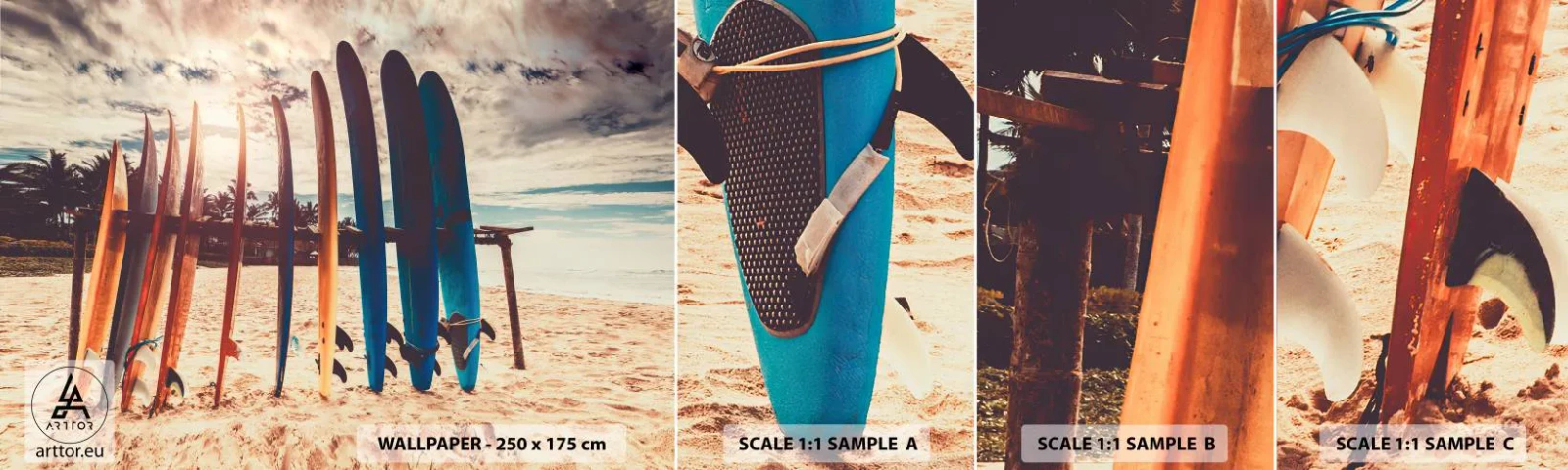 Prøve Fototapet Selvklæbende Deluxe Sticker - Godnat, indtil i morgen - Surfing, Landskab, Surfbræt - 100x30 cm
