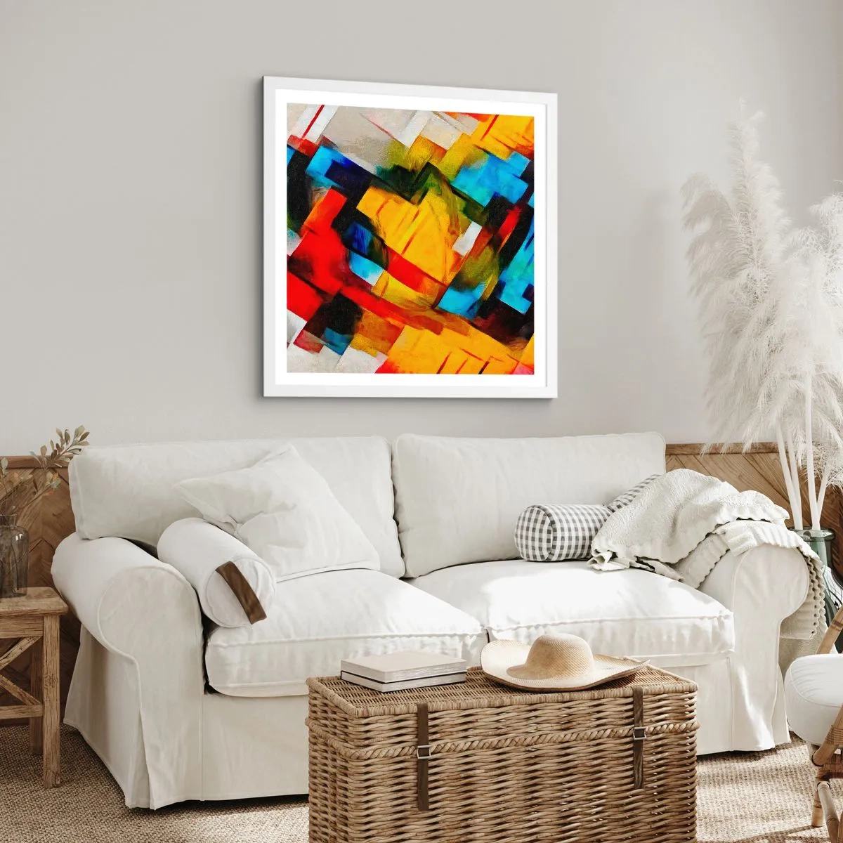 Plakat i hvid ramme - Flerfarvet lagdeling - 50x50 cm