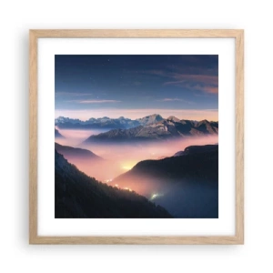 Plakat i ramme af lyst egetræ - Lys i dalene - 40x40 cm