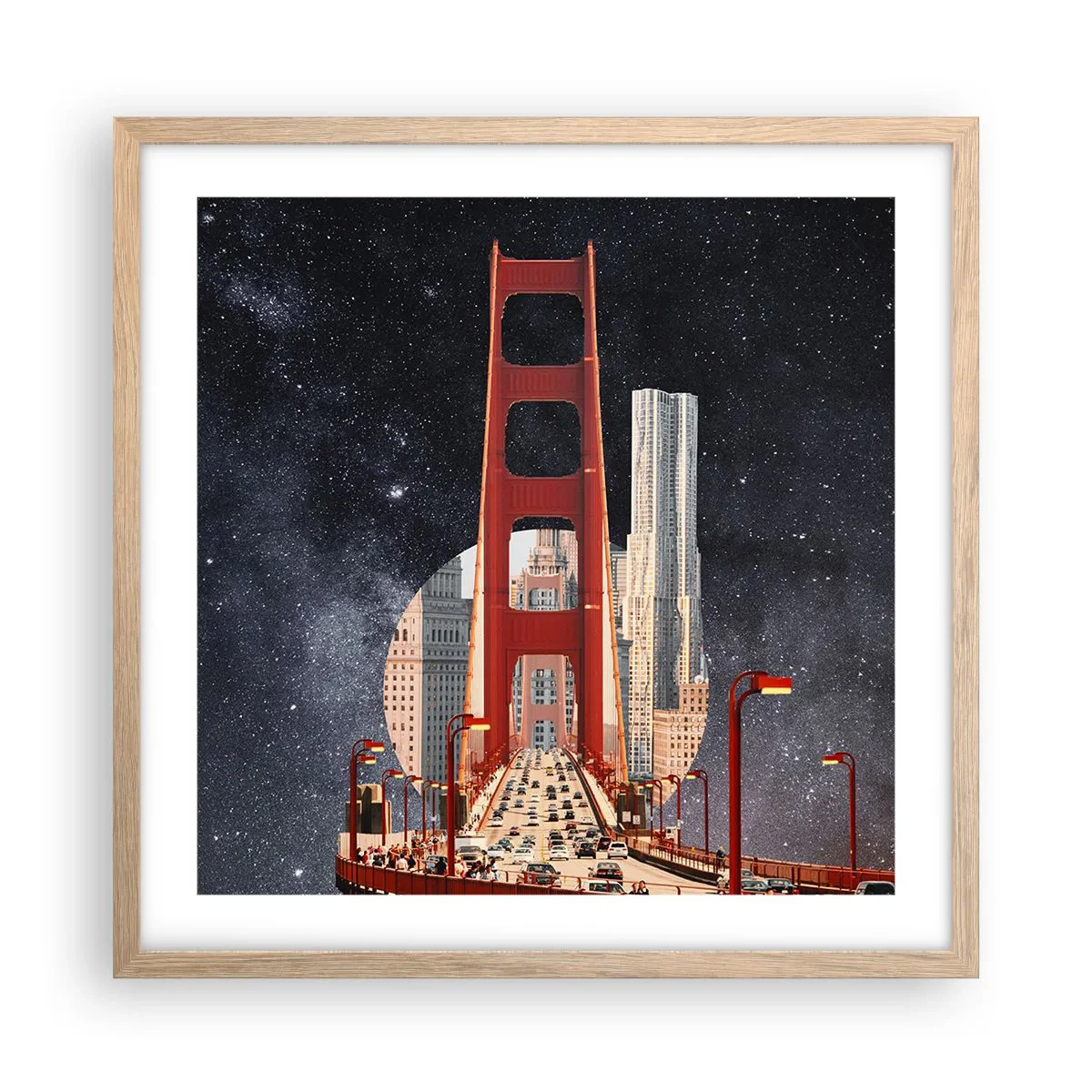 Plakat i ramme af lyst egetræ - Altid i centrum - 50x50 cm