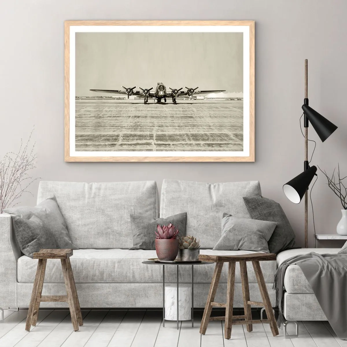 Plakat i ramme af lyst egetræ - Som altid klar - 100x70 cm