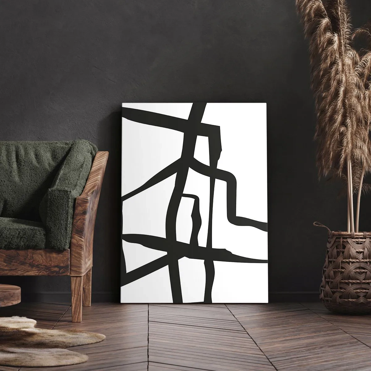 Lærredstryk - Billede på lærred - Sort og hvid konstruktion - 50x70 cm