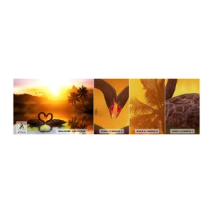 Prøve Fototapet Premium Canvas - Alt til parring - Hjerte, Svaner, Kokospalme - 100x30 cm