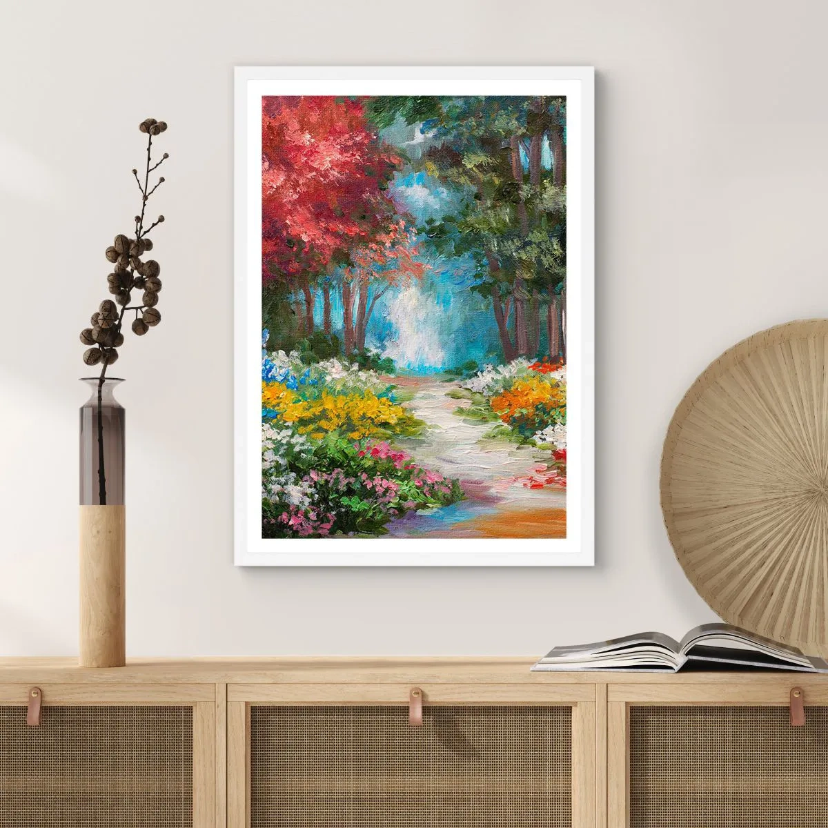 Plakat i hvid ramme - Skovhave, blomsterskov - 61x91 cm