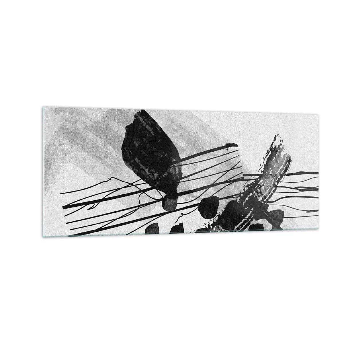 Billede på glas - Sort og hvid organisk abstraktion - 100x40 cm