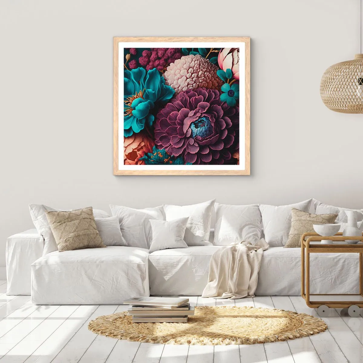 Plakat i ramme af lyst egetræ - Natur i overflod - 60x60 cm