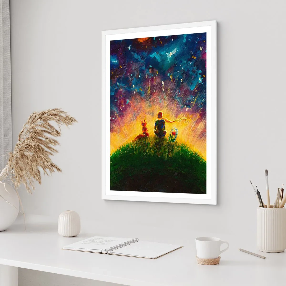 Plakat i hvid ramme - Kærlighed og venskab - hele verden - 40x50 cm