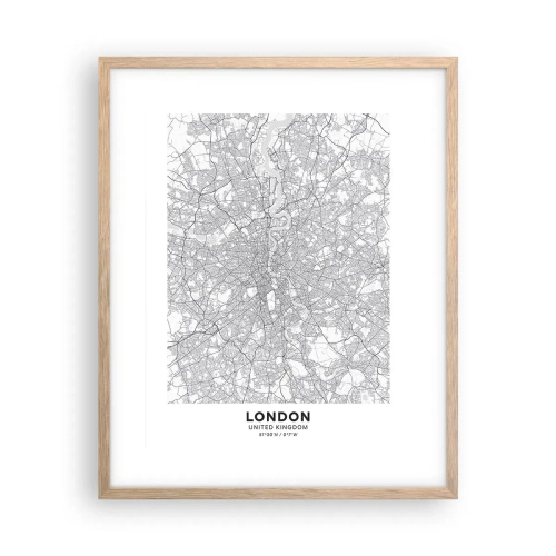 Plakat i ramme af lyst egetræ - Kort over Londons labyrint - 40x50 cm