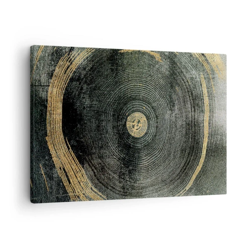 Lærredstryk - Billede på lærred - Koncentriske cirkler med gulddetaljer - 70x50cm - Forandring og varighed - Moderne vægdekoration til stue og soveværelse ARTTOR