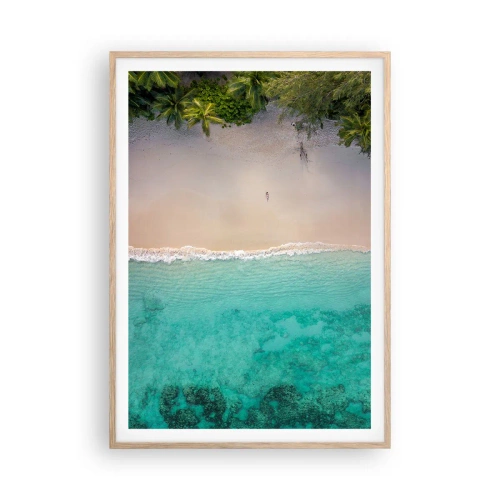 Plakat i ramme af lyst egetræ - Paradis strand - 70x100 cm