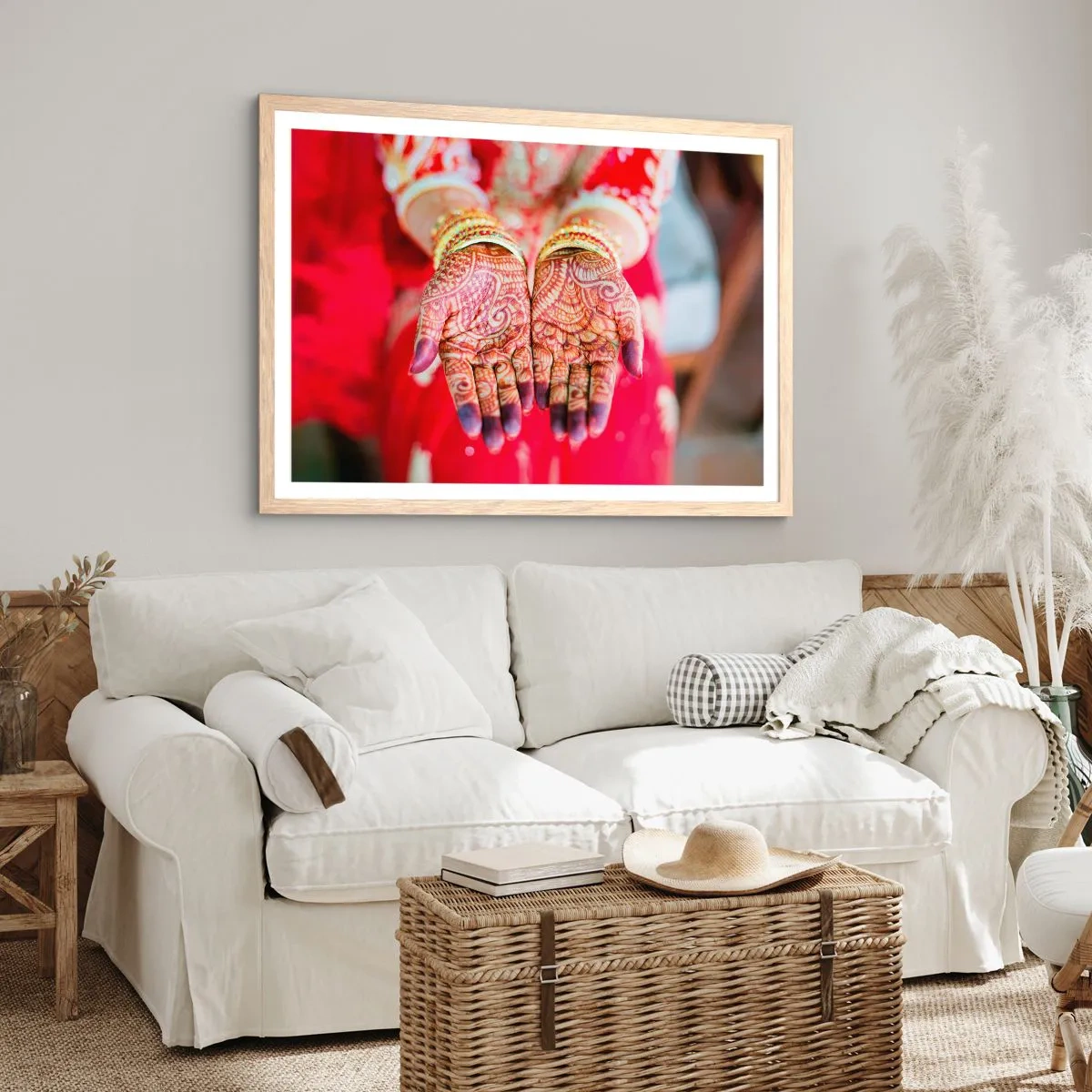 Plakat i ramme af lyst egetræ - Klar til at fange lykken - 40x30 cm