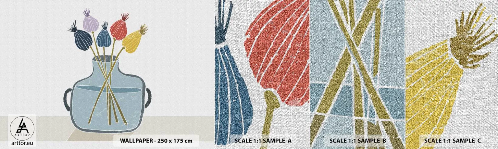 Prøve Fototapet Premium Canvas - Som et valmuefrø - Blomster, Vase, Minimalisme - 100x30 cm