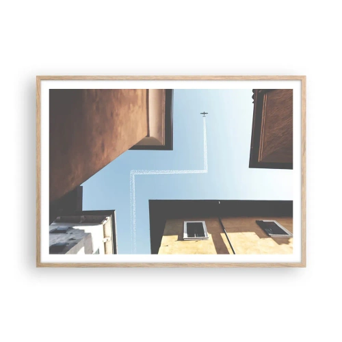 Plakat i ramme af lyst egetræ - Over den urbane labyrint - 100x70 cm