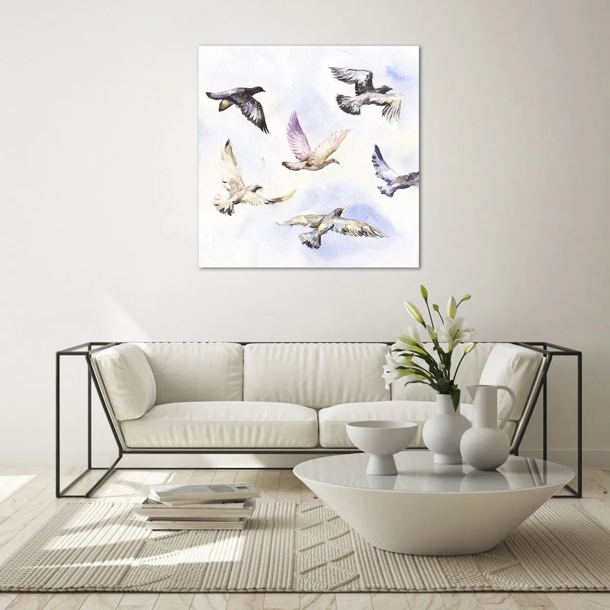 Billede på glas - Frihed i grå og blå - 50x50 cm