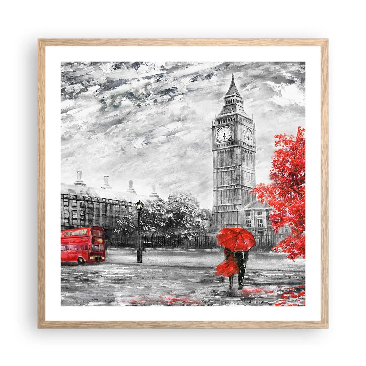 Plakat i ramme af lyst egetræ - En spændende dag - 60x60 cm