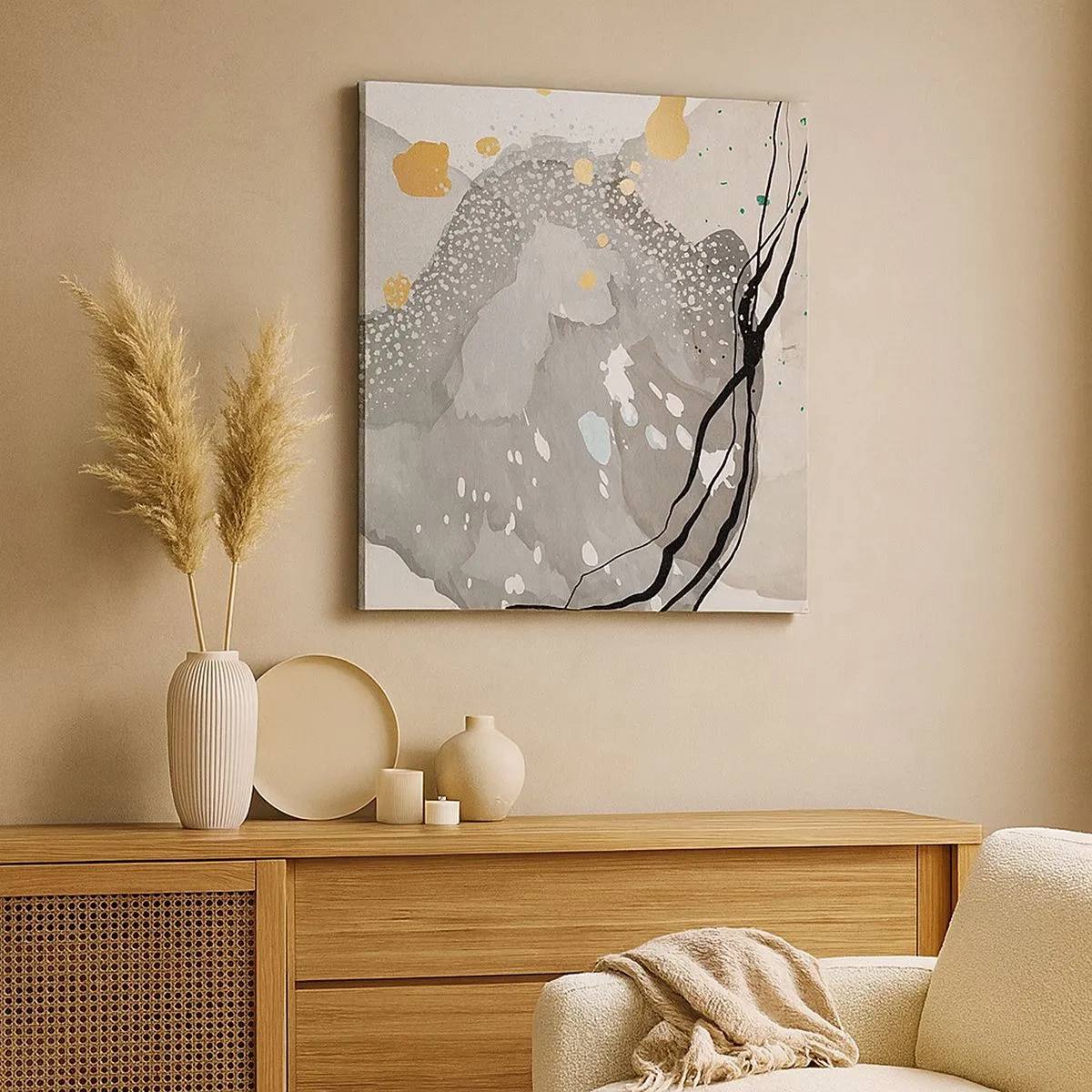 Lærredstryk - Billede på lærred - Organisk komposition - 30x30 cm