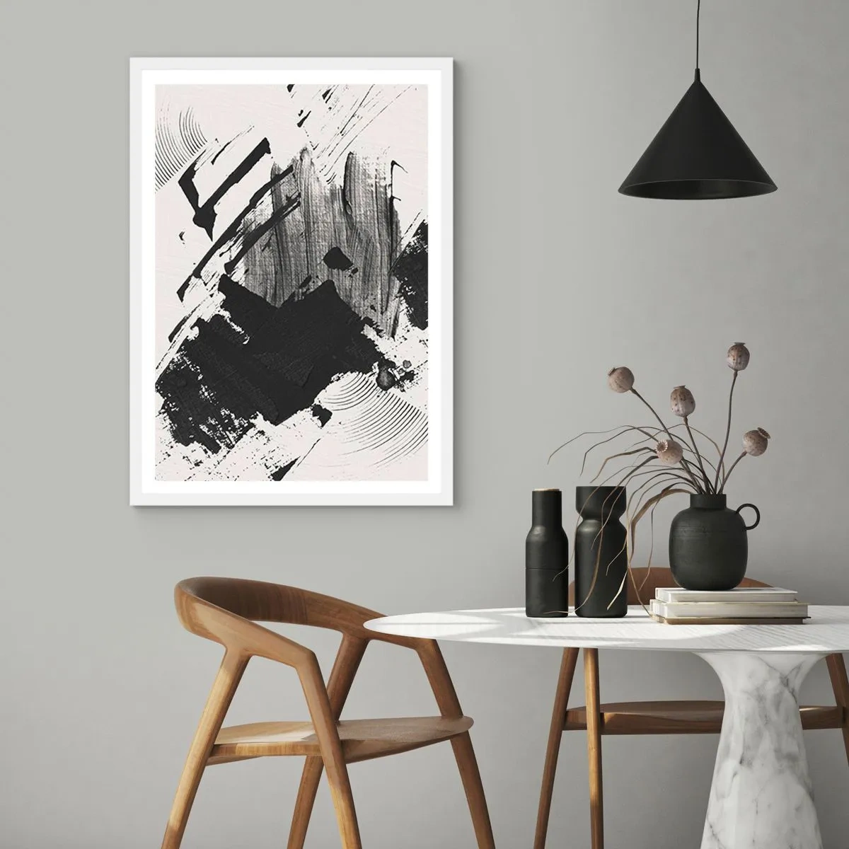 Plakat i hvid ramme - Abstraktion - det sortes udtryk - 30x40 cm