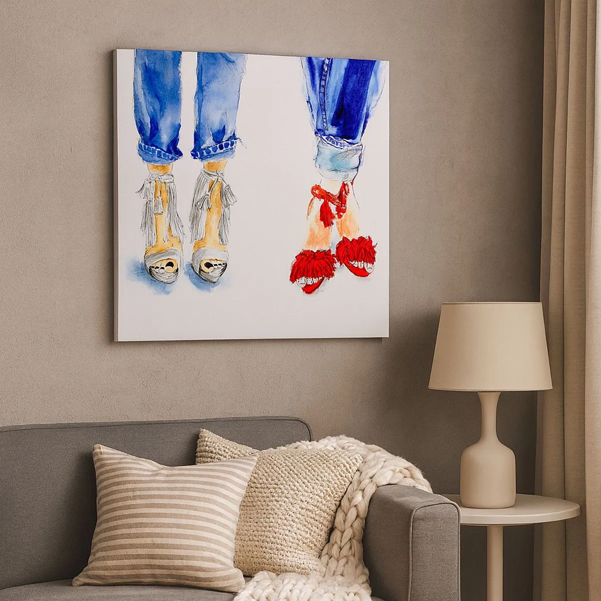 Lærredstryk - Billede på lærred - Hvorfor går vi ikke en tur? - 30x30 cm