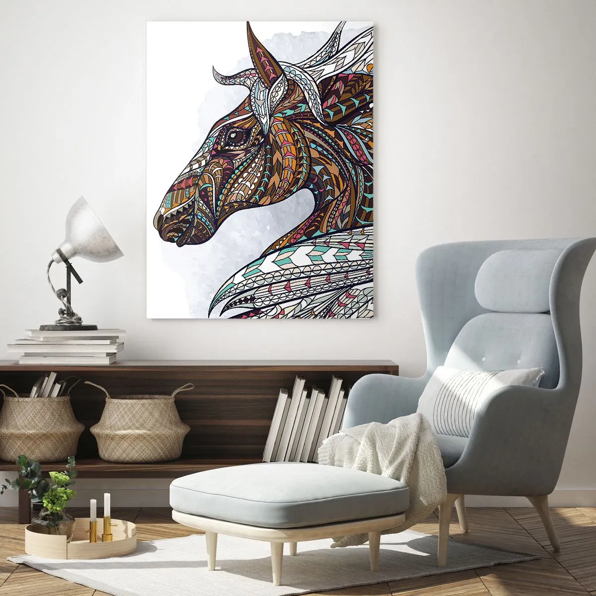 Billede på glas - Den keltiske krigers hest - 70x100 cm